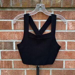 House of Harlow 1960 Ribbed Knit Black Cropped Sweater Tank Top sz Large NWT